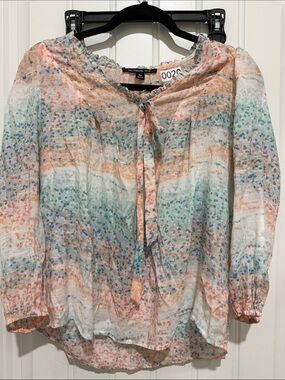 Zac & Rachel Pastel Multi-Print Tie-Neck Blouse